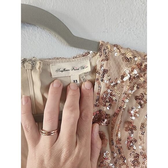 Southern Fried Chics Cocktail Dress with sequins Women’s Size Extra Small Beige - Picture 5 of 6